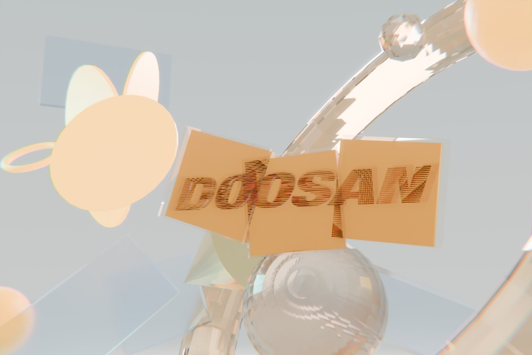 Orange "doosan" logo blocks surrounded by abstract shapes.